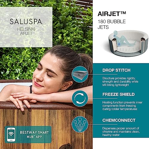 Bestway Helsinki SaluSpa 7 Person Inflatable Outdoor Hot Tub Spa with 180 Soothing AirJets