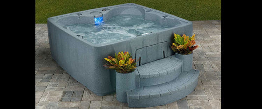 AquaRest Spas, powered by Jacuzzi Pumps AR-600 Elite 6 Person - 29 Jet Square Plug and Play Hot Tub with Ozonator - LED waterfall - Graystone